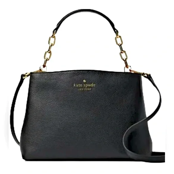 Kate Spade Aubrey Chain Top Handel Black Pebbled Leather Satchel